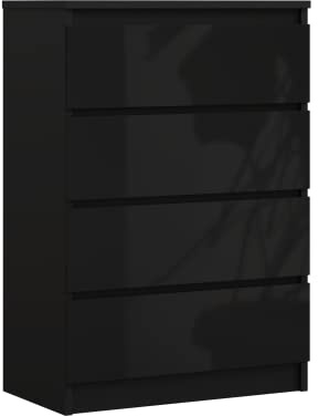 3E 3xE living.com Kommode mit 4 Schubladen, Farbe: Schwarz Matt/Schwarz Glanz, H: 97 cm, B: 70 cm, T: 40 cm