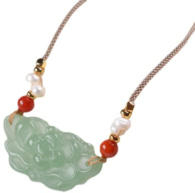 Lotusblüte Reichtum Halskette natürliche grüne Jade Jadeit buddhistischen Symbol handgemachten Schmuck