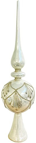 SHISHI Christbaum-Spitze Glas Perlen 33cm Weiß Silber