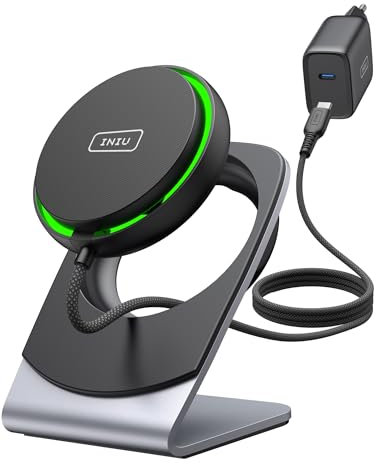 INIU Chargeur Induction iPhone pour Magsafe, 15W Charge Rapide Magnétique Chargeur sans Fil Refroidissement Efficace pour iPhone 16 15 Pro Max, 14 Plus, 13, 12 (Adaptateur et Câble USB C Inclus)