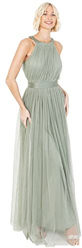 Anaya with Love Ladies Maxi Dress for Women Halter Neck Long Sleeveless with Belt A Line Evening Gown Ball Prom Wedding Guest Bridesmaid Robe, Vert Givré, 48 Femme