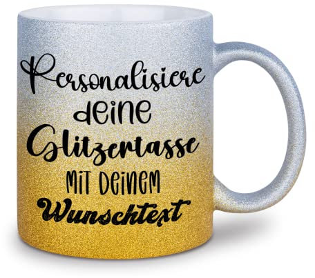 glitzertassen.de® | Personalisiert mit deinem Wunschtext | Tasse mit Glitzer | Geschenkidee | Geburtstag | Kaffeetasse | lustige Sprüche | Keramik | 330 ml | Silbergold