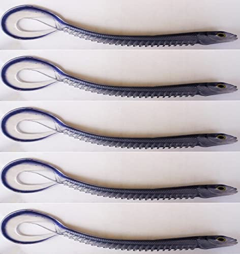 Generico Soft Worm Esca Morbida da Pesca in Gomma, Punta Arrotondata, 5 Pezzi, CM. 15, Nero, Spigola, Serra, Rombi, Suri, Lanzardi, Lampuga