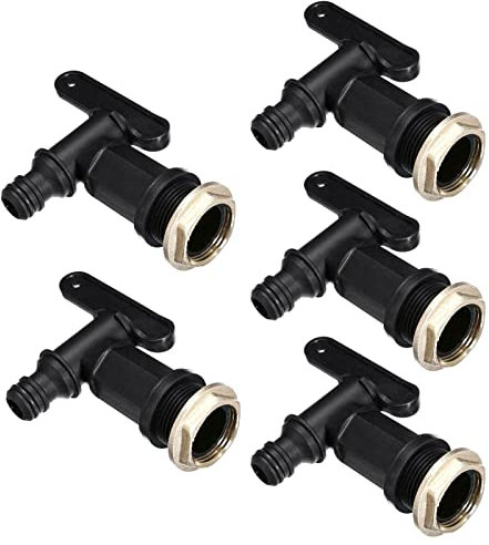 5 Stück Auslaufhahn für Regentonne, Regentonnenhahn Ersatz Regentonne Wasserhahn für Regenfass mit Dichtung, IBC Tonnen Fassverbinder Küche Eimer Garten Lagerung Eime