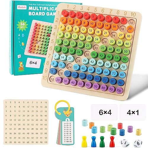 Binggunyo Montessori Multiplikationsbrett, Multiplikationstafel Holz, Einmaleins Brett, Multiplikationstabelle Kinder, 1x1 Lernen Spiel für Mathematische Manipulationen Kinderzählspielzeug