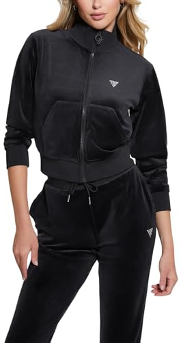 GUESS Eco Couture Damen-Sweatshirt mit durchgehendem Reißverschluss, Tiefschwarz, L