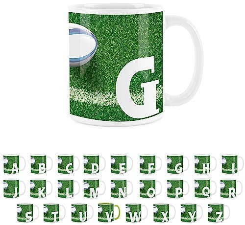 Rugby Letter G Mug - White Initial Personalised Alphabet Tea Coffee Gift Mug Present