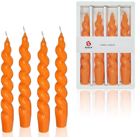 Gedengni Stabkerzen Weiße -1.8×19CM Spiralkerzen Set- 4er Pack, 6 Stunden Brenndauer, rauchfreier Abbrand (Orange)