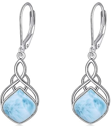 Larimar Schmuck Ohrringe Sterling Silber Irischer keltischer Knoten Tropfen Ohrringe Natürlicher Edelstein Tropfen Ohrringe Schmuck, Geschenke für Damen und Mädchen