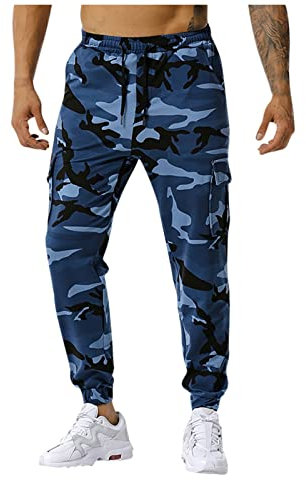 KONG JIMFAN Sport Hose Herren Fit Fitness Hosen Herren Jogger Hosen Herren Weite Hose Herren Sportklamotten Herren 3/4 Hose Herren Sport Handschuhe Gym Vintage Hose(Dunkelblau,L)