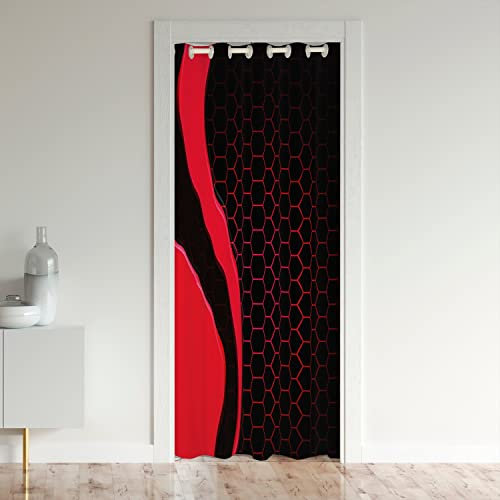 Loussiesd Waben Fenster Schwarze Vorhänge Sechseckig Türvorhang 86x203cm Raumverdunkelung Geometrischal Rot Bienenstock Schwarze Vorhänge für Vorhang für Innentür Raumteiler