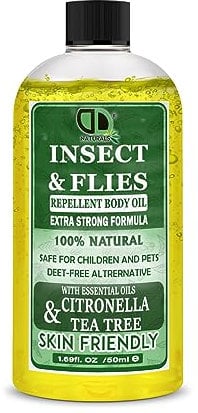 Insect Repellent with CITRONELLA & Tea Tree Essential Oil Repellent Against Mosquitoes, Biting Insects, Flies and Ticks for Body Oil Deet Free (50ml Cap)