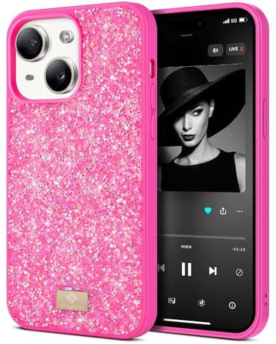 BEZ Handyhülle für iPhone 13 Hülle Glitzer, Sparkle Diamond Crystal Bling Hülle mit Bling & Co. Serie Kompatibel für iPhone 13, Brink Pink