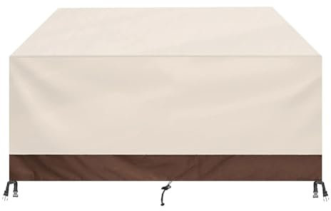 Housse Salon de Jardin ImperméAble,420D Tissu Oxford Housse de Meubles,pour Patio Table Chaises ExtéRieure etc- Beige+Coffee||60x60x60CM/24x24x24IN