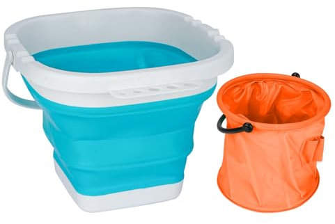 SHIDOW Taza de agua plegable para lavar pinceles, 2 cubos de silicona y goma con soporte para pinceles, arandela de pinceles de pintura, acuarela al aire libre, óleo, pintura gouache (azul y naranja)
