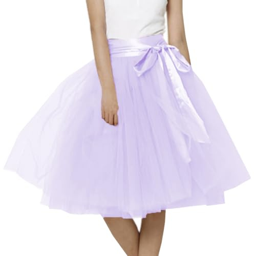 WDPL Gonna da donna in tulle, da donna, con gonna a trapezio, per damigella d'onore, Lilla, XL