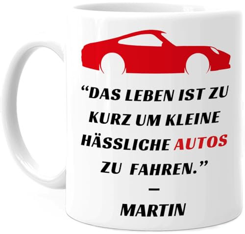 Tassenliebling® Auto Tasse personalisiert - Das Leben ist zu kurz um hässliche Autos zu fahren - Lustiges Geschenk für Männer und Auto Fans - Keramik Kaffeetasse, Teetasse 330ml