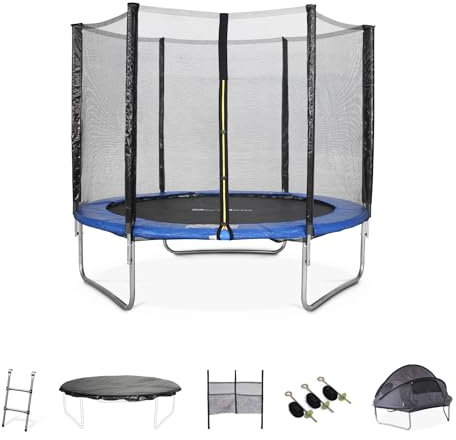 sweeek - Trampolin 250 cm mit Zubehörpaket + Campingzelt mit Tragetasche - Pluto XXL Domus