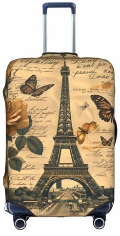 CAVYIA Vintage Paris Eiffelturm Schmetterling Trolley Koffer Schutzhülle, elastisches Gewebe, kratzfest und staubdicht, einzigartiges Musterdesign, Reißverschluss öffnen und schließen, kein Radstau,