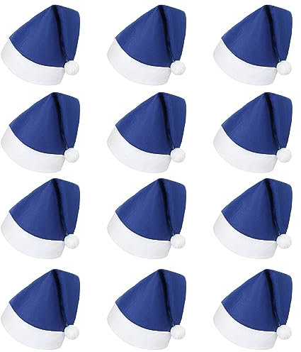 VFZILH 12 Stück Blau Weihnachtsmütze Mehrpack,Übergröße Nikolausmütze Erwachsene Nikolausmützen,Weihnachtsmützen,Große Menge Nikolausmütze Set,Weihnachtsmütze Erwachsene