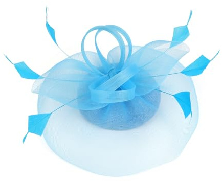 HIQIU Fascinators Hut für Damen Blume Mesh Federn Tüll Bräute Kopfschmuck Haarschmuck mit Stirnband und Clip für Cocktail Tea Party Hochzeit Kirche (DE/NL/SE/PL, Alphanumerisch, Einheitsgröße, Blau)