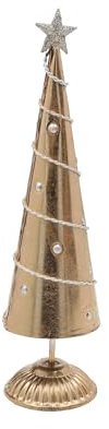 Keyhomestore-Albero di Natale decorativo con piedistallo, realizzato in Latta, colore Oro con Stelle, Altezza cm 30,ideale come Decorazione Natalizia per Interni, per la Casa.