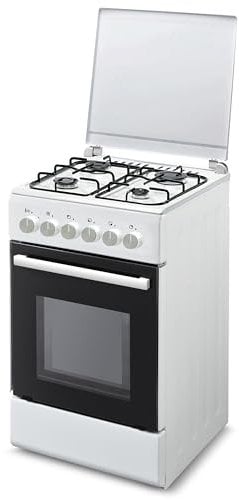 Cucina a Gas con Forno Elettrico Daya DKGC50EG, 50x50 cm, 4 Fuochi, Forno da 55 Litri, Classe A, Grill, Valvola di Sicurezza, Doppio Vetro, Cover in Metallo Smaltato
