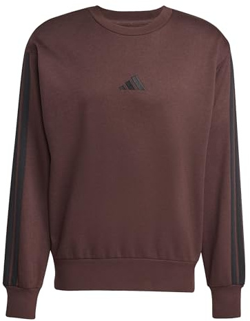 adidas Men's ESSENTIAL THREE STRIPES FLEECE SWEATSHIRT, shadow brown/black, L