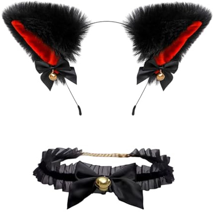 GUTERTOP 2 Stück Katzenohren Haarreif,Halloween Stirnband,Katzenohren Stirnband Plüsch, Katzenohren Haarreif Schwarz für Kostümpartys für Halloween Karneval