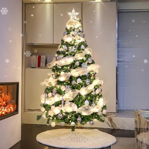 Arbol de Navidad Preiluminado, Arvore de Natal con Falda de Árbol, Luces Blancas Cálidas, Arbol de Navidad con Luces Incorporadas para Decoración de Fiestas Navideñas(240cm/94.4in)