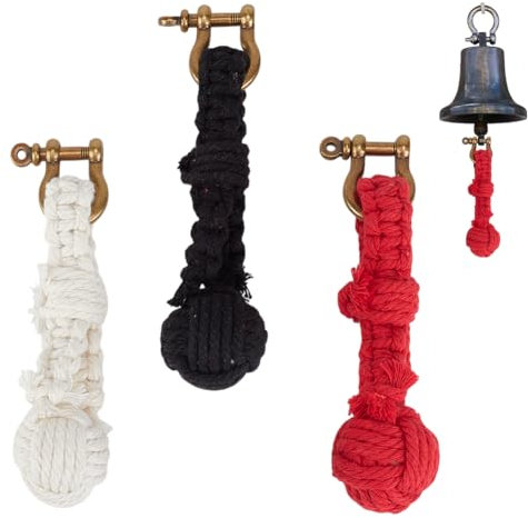 DELORIGIN 3 colores cuerda campana tirando campana colgante de algodón decoración con cierres de aleación 3 piezas pequeña campana rústica para llavero trenzado decoración navideña