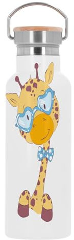 Bouteille Inox Gourde Thermo Isotherme - Girafe Hippie Mignon Dessin Illustration Originale - 500 ml (17 oz)