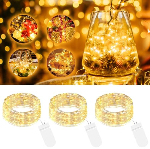 btfarm 3 Pack Led Fairy Lights Battery Operated, 2M 20LED Mini String Lights Battery Powered Waterproof, Small Silver Wire Fairy Lights Indoor Outdoor Decor for Bedroom Wedding Party, Warm White