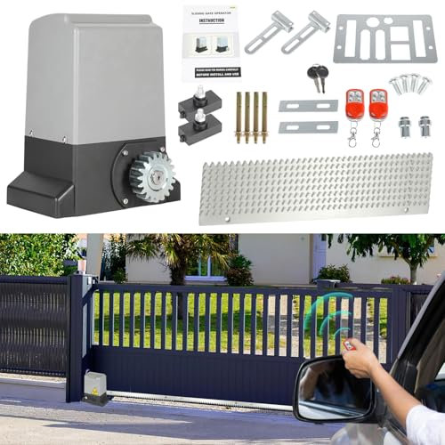 Fiqops 370W Motores Puertas Correderas máx 800KG, Accionamiento Eléctrico De Puerta con 4M Cremallera, 2 Control Remoto y la función de cierre automático para Puerta de Jardín, Garaje