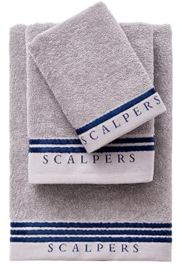 Set Toallas baño (tocador 30x50cm + Manos 50x90cm + baño 70x140cm) 450GSM en algodón Gris con Azul Scalpers Home