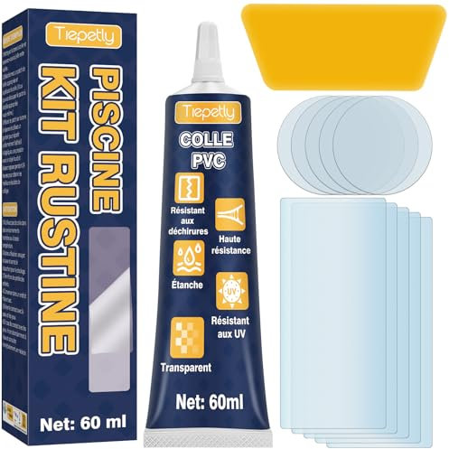 Tiepetly Kit Reparation Piscine Imperméable et Transparent, pour Matelas Pneumatiques, Jacuzzis, Structures Gonflables, Matériaux en PVC, ABS, EVA et Caoutchouc, 60 ML (FRPVCJST1-1P01)