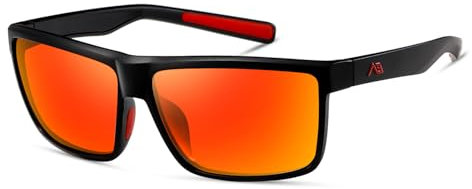 kimorn Polarisierte quadratische Sonnenbrille für Männer/Frauen Vintage/klassisch/Golf/Fahren/Reise Brillen (Black frame/Red mercury lens)