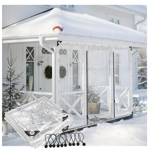 Outdoor Plane Vorhänge Transparente PVC Plane Seitenteil mit Reissverschluss Tür wasserdichte Abdeckplanen für Pergola Terrasse Veranda POCHY(2.5X2m/8.2x6.5ft)