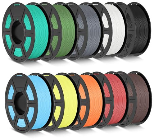 TECBEARS Matte PLA Filament Bundle 10KG, High Speed PLA 3D Drucker Filament mit Matter, 10 Stück 1kg Spule, 10 Colors Himmelblau+ Schwarz+ Weiß+ Grau+ Schokolade+ Orange+ Rot+ Mintgrün+ Olivgrün+Gelb