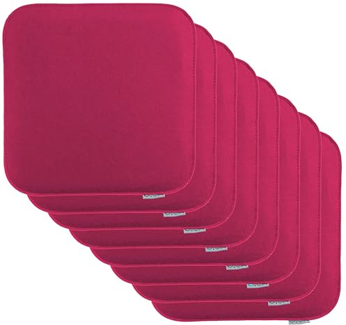 Brandsseller 8er Set Sitzkissen aus Filz 35x35x2 cm – Robuste Stuhlauflagen für innen und außen, eckiges Sitzpolster, strapazierfähiges Kissen für Stühle - Pink
