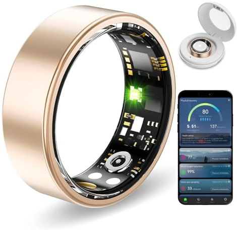 Weyrinice Health Ring, Smart Ring for Women Men, 10ATM Waterproof Fitness Sleep Heart Rate Blood Oxygen Tracker, Step Tracker Compatible with Android & IOS (Rose Gold, 12#)