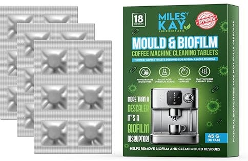 Coffee Mould & Biofilm Cleaning Tablets – 18 Pack | Coffee Machine Cleaner Tablets with Pomegranate, Malic Acid & Natural Surfactants | Foil Wrapped | 0% Bleach | Eco Formula