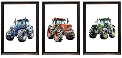 Generisch Amizou Din A4 Kunstdruck ohne Rahmen - 3er Set Traktoren Trecker Ackerschlepper Schlepper Landwirtschaft - Aquarell - Bild Poster Druck