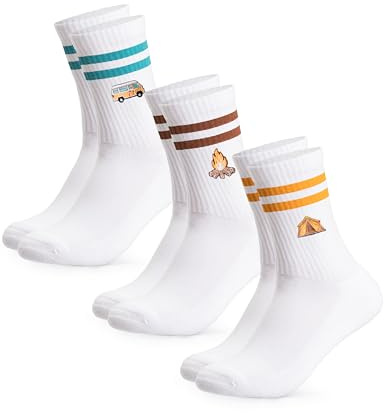 Occulto Damen & Herren Motiv Tennissocken 3er Pack (Modell: Rio), Statement Tennis Socken Camping 43-46