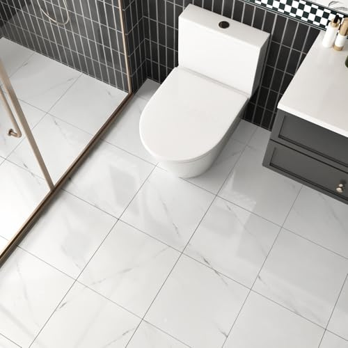 Yullpaper PVC Bodenbelag Fliesenoptik Selbstklebend Klick Vinylboden Weiß Linoleum Bodenbelag Marmor Selbstklebende Bodenfliesen für Schlafzimmer Klebevinyl Klebefliesen Küche Boden 4 Stück 30 X 30cm