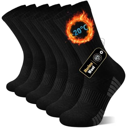 inaWarm Merino Socken Herren Damen 3 Paar – Warme Wollsocken, Atmungsaktive Thermosocken Wintersocken, Weiche Wandersocken Sportsocken, Trekkingsocken für Outdoor & Arbeit, Schwarz 39-42