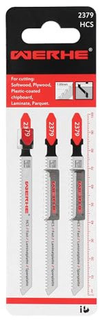 WERHE® Lames de scie sauteuse pour le bois 2379 - pour une coupe précise dans les panneaux stratifiés et les panneaux d'agglomérés - Lames de scie sauteuse pour bois avec queue en T
