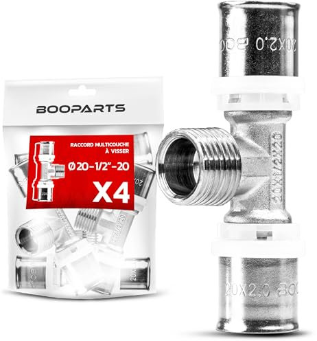 BOOPARTS - 4 Pezzi - raccordo multistrato 20-1/2M(15-21)-20 a crimpare contorno TH - Tee multistrato a crimpare - raccordo idraulico per tubo multistrato