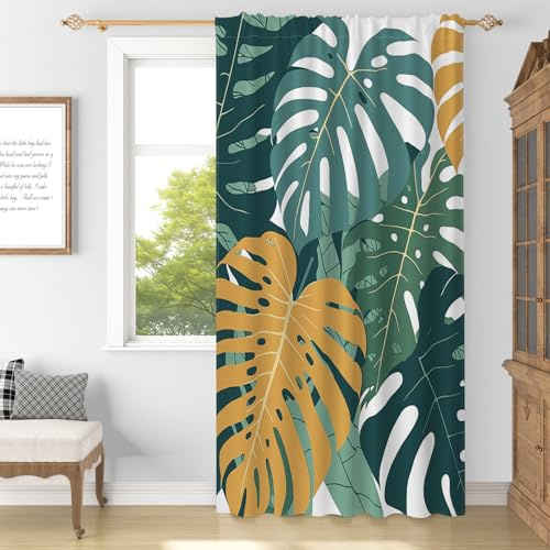 YONGFOTO Tropische Monstera-Blätter Vorhänge für das Schlafzimmer Grün Sommer Botanische Boho Halbtransparent Lichtfilternde Gardinen für das Wohnzimmer mit Stangentasche 1 Paneel 107 x 160 cm
