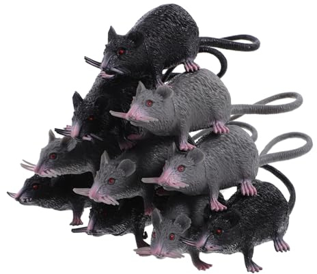 FRCOLOR Lot de 10 Rats réalistes en Plastique pour décorations d'halloween - Modèles de Souris Gris et Noir - pour Les mises en Page et Les blagues de Maison hantée - pour Les fêtes et farces